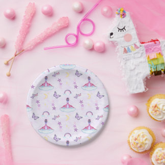 Assiettes En Carton Filles roses anniversaire dinosaure mignon