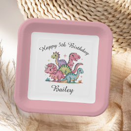 Assiettes En Carton Filles roses Dinosaure Anniversaire