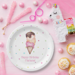 Assiettes En Carton Filles roses Glace Fête d'anniversaire