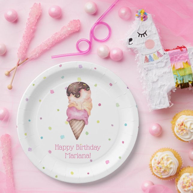 Assiettes En Carton Filles roses Glace Fête d'anniversaire (Fête)