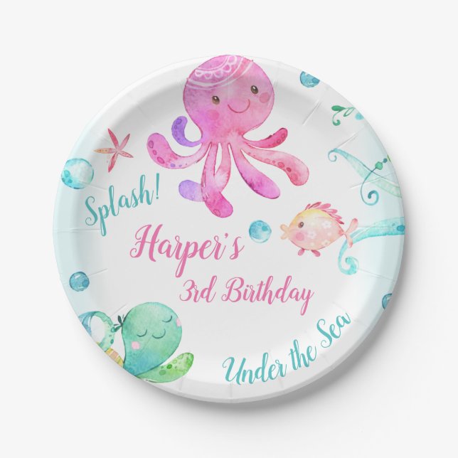 Assiettes En Carton Filles sous la mer fête d'anniversaire (Devant)