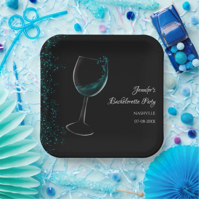 Assiettes En Carton Filles week-end mocktail bachelorette fête bleu (Fête)