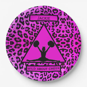 Assiettes En Carton Filles "Wild About Cheer" Leopard rose