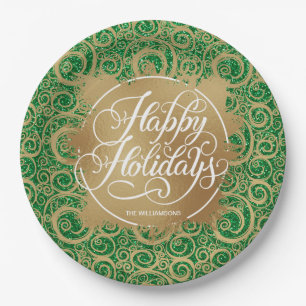 Assiettes En Carton Fils et Gold Faux Foil Noël vert