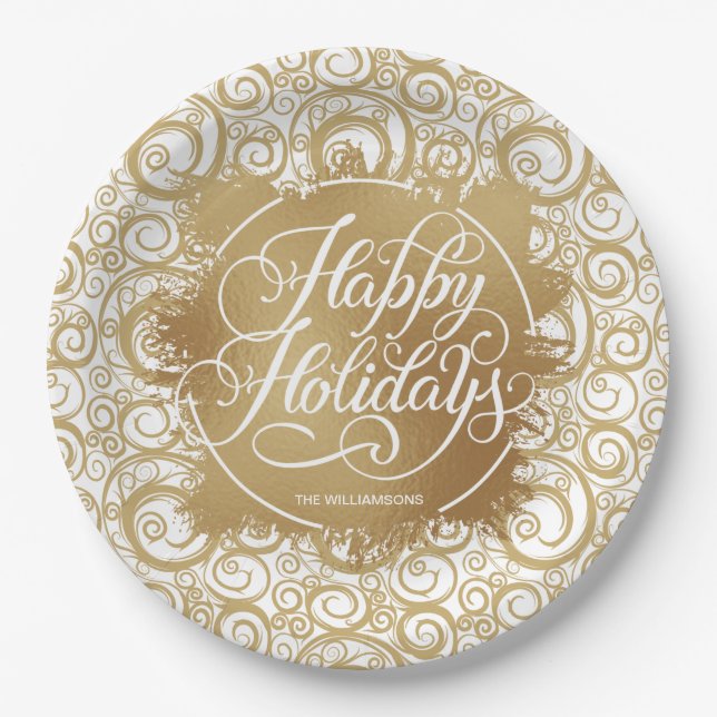 Assiettes En Carton Fils et or Faux Foil Noël (Devant)