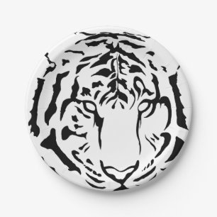 Assiettes En Carton Fin noire et blanche de tigre vers le haut des
