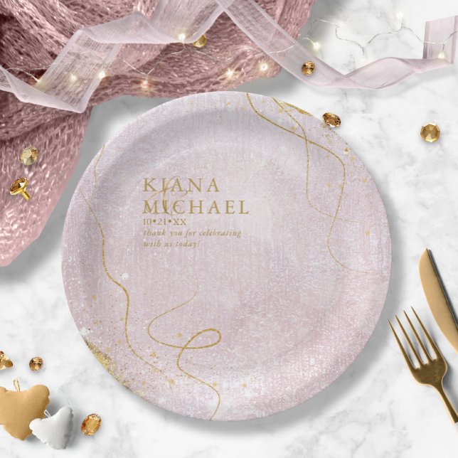 Assiettes En Carton Fine Lines Gold Abstrait Mariage V1 Mauve ID867 (Créateur téléchargé)