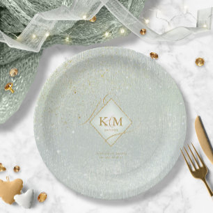 Assiettes En Carton Fine Lines Gold Abstrait Mariage V2 Sage ID867