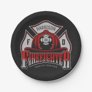 Assiettes En Carton Firefighter Helmet ADD NAME Fire Department Rescue