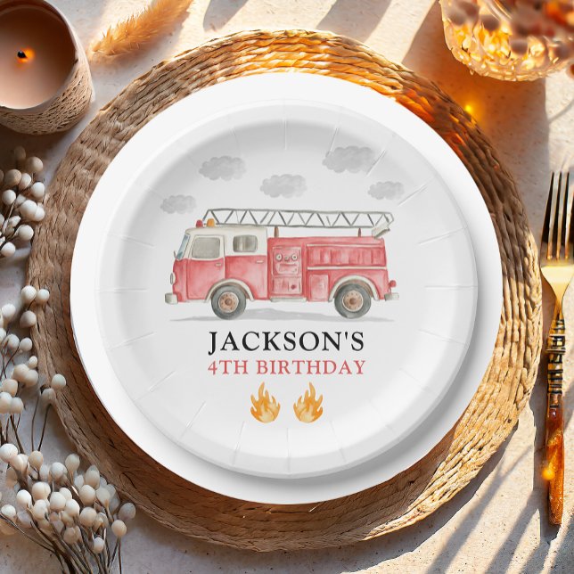 Assiettes En Carton Firetruck Calling All Firefigthers Boy Birthday (Créateur téléchargé)