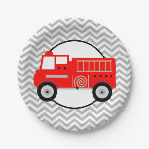 Assiettes En Carton Firetruck Chevron Party