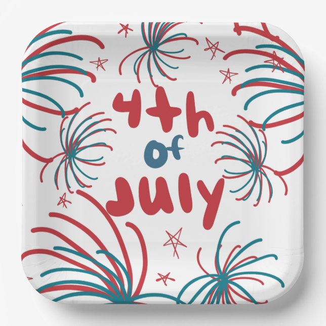 Assiettes En Carton Fireworks 4 juillet Stars BBQ Anniversaire (Recto)