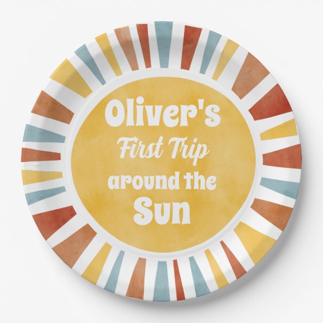 Assiettes En Carton First Trip Around The Sun Invitation (Devant)