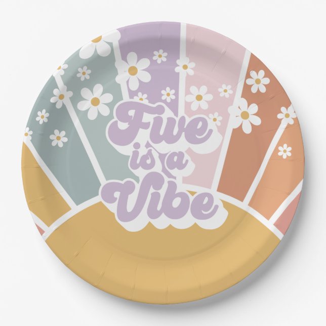 Assiettes En Carton Five est une Vibe Retro Sunshine Rainbow Daisy (Devant)