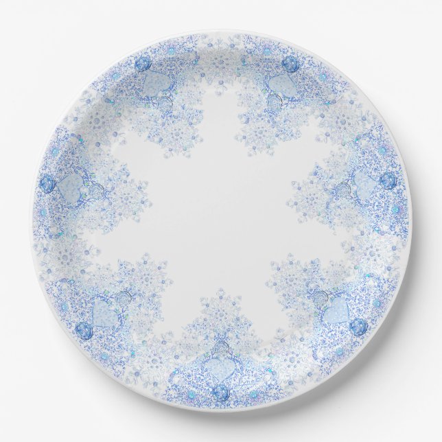 Assiettes En Carton Flacon de neige bleu glace (Devant)