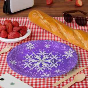 Assiettes En Carton Flacons de neige violet blanc