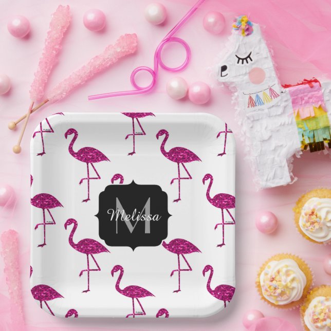 Assiettes En Carton Flamant flamand rose parties scintillant scintilla (Fête)