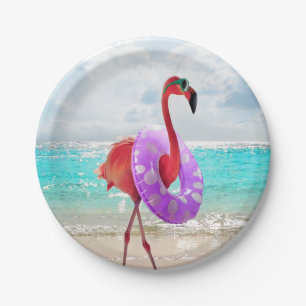 Assiettes En Carton Flamant rose avec tube intérieur