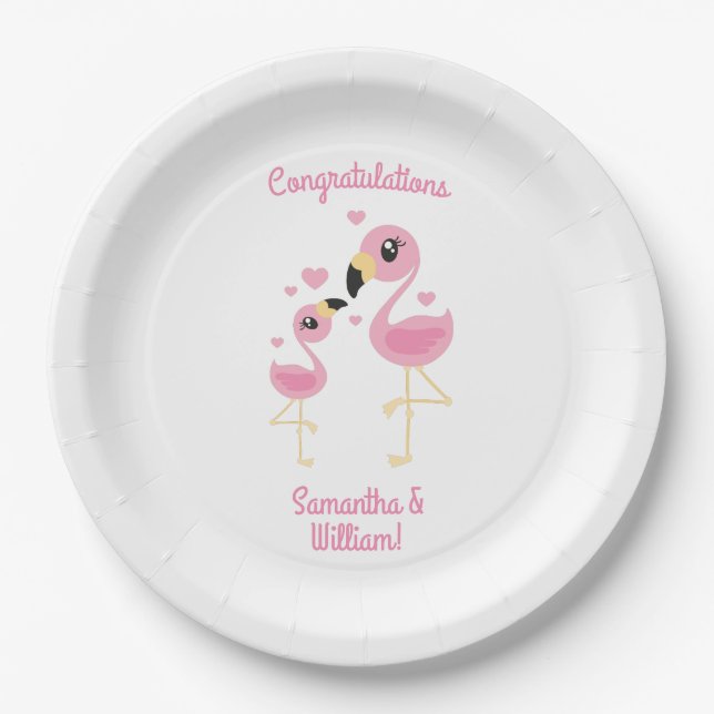 Assiettes En Carton Flamant rose Baby shower mignon Tropical (Devant)