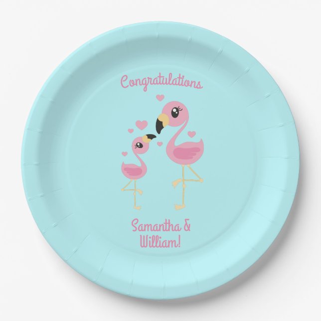 Assiettes En Carton Flamant rose Baby shower mignon Tropical (Devant)