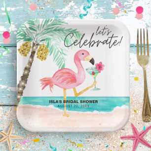 Assiettes En Carton Flamant rose Beach Party Tropical Palm Fête des ma