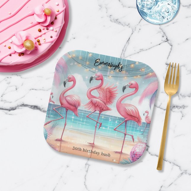 Assiettes En Carton Flamant rose Danse et fête de fête d'anniversaire (Créateur téléchargé)