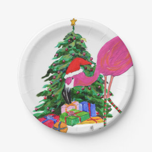 Assiettes En Carton Flamant rose et sapin de Noël