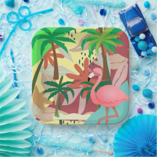 Assiettes En Carton Flamant rose été thème