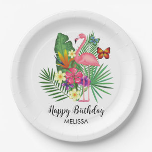 Assiettes En Carton Flamant rose floral tropical papillons Anniversair