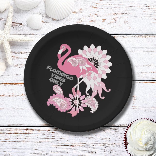 Assiettes En Carton Flamant rose moderne personnalisé noir rose (Créateur téléchargé)