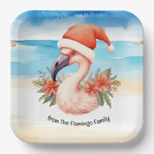 Assiettes En Carton Flamant rose Noël en juillet aquarelle