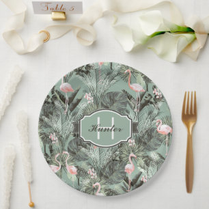 Assiettes En Carton Flamant rose Orchidée Tropical Motif Sage ID868