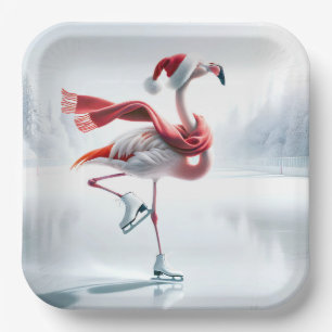 Assiettes En Carton Flamant rose patinant à Noël