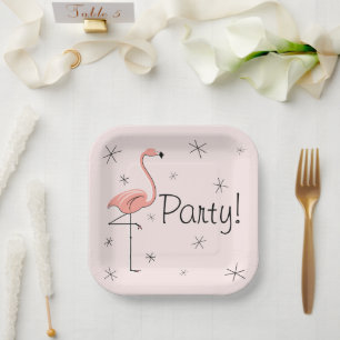 Assiettes En Carton Flamant rose Pink Party ! carré