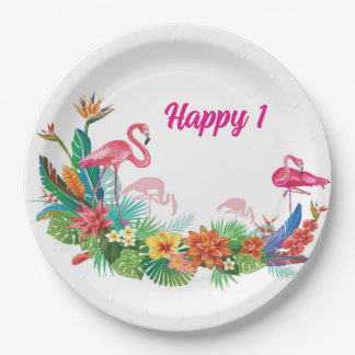 Assiettes En Carton Flamant rose Plaques de fête d'anniversaire