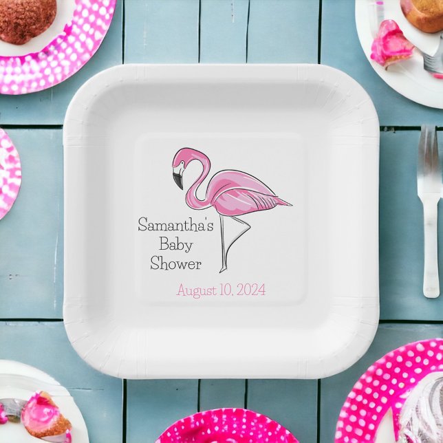 Assiettes En Carton Flamant rose rose Baby shower personnalisé (Créateur téléchargé)