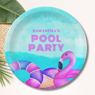 Assiettes En Carton Flamant rose rose de la piscine d'anniversaire mod