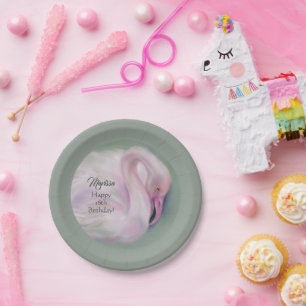 Assiettes En Carton Flamant rose rose doux Pastel Anniversaire personn
