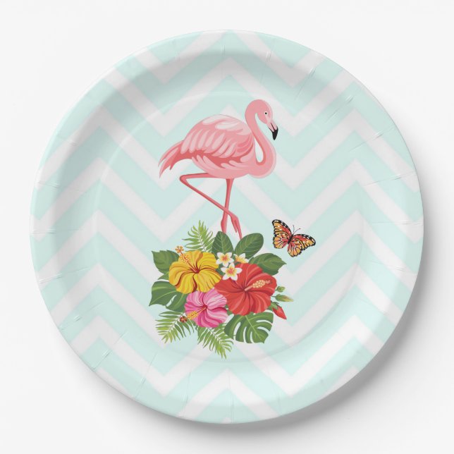 Assiettes En Carton Flamant rose rose & Hibiscus Tropical Fancy (Devant)
