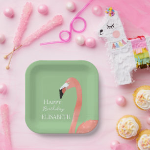 Assiettes En Carton Flamant rose rose Joyeux Anniversaire Nom personna