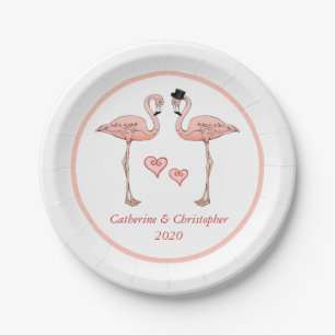 Assiettes En Carton Flamant rose rose Mariage de mariée Coeurs de cham
