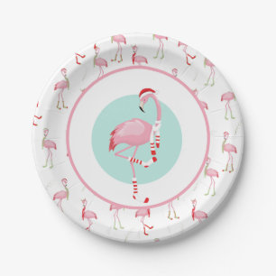 Assiettes En Carton Flamant rose rose pâle de Noël