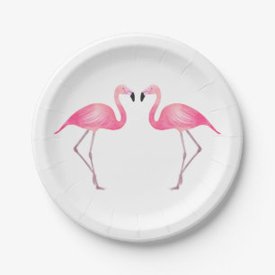 Assiettes En Carton Flamant rose rose tropical Mariage Plage d'été