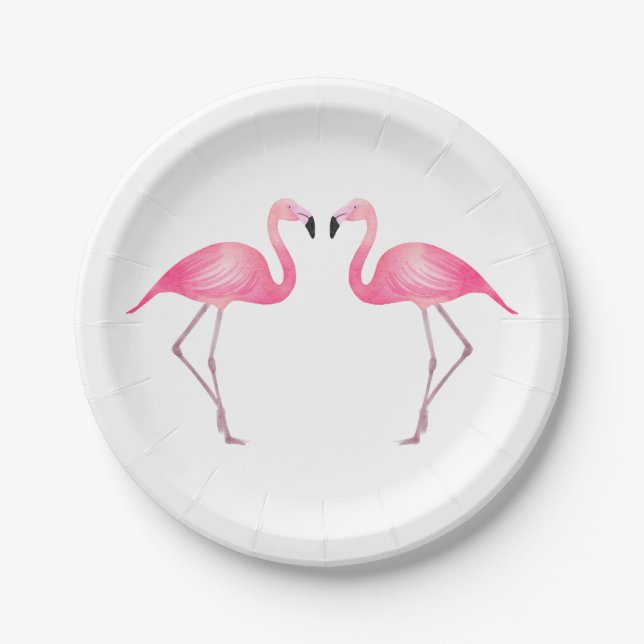 Assiettes En Carton Flamant rose rose tropical Mariage Plage d'été (Devant)