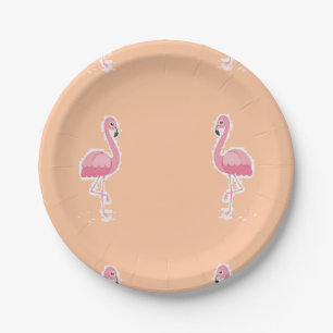 Assiettes En Carton flamant rose sur orange pâle