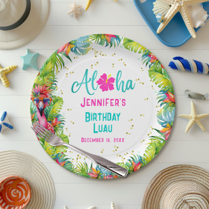 Assiettes En Carton Flamant rose tropical Aloha Anniversaire Luau