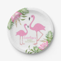 Flamant rose tropical Baby shower floral