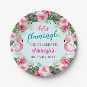 Assiettes En Carton Flamant rose tropical d'été Anniversaire