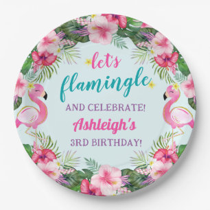 Assiettes En Carton Flamant rose tropical d'été Anniversaire