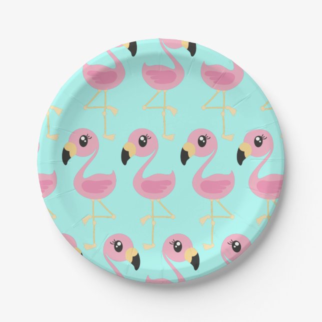 Assiettes En Carton Flamant rose Tropical Plaques d'anniversaire 1er (Devant)